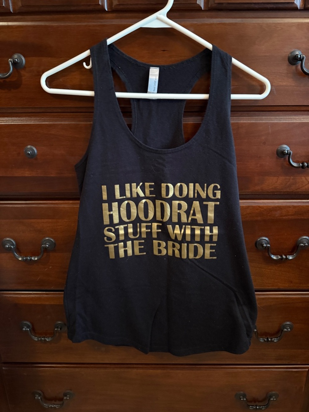 Graphic Racerback Tank - Black with Gold Text